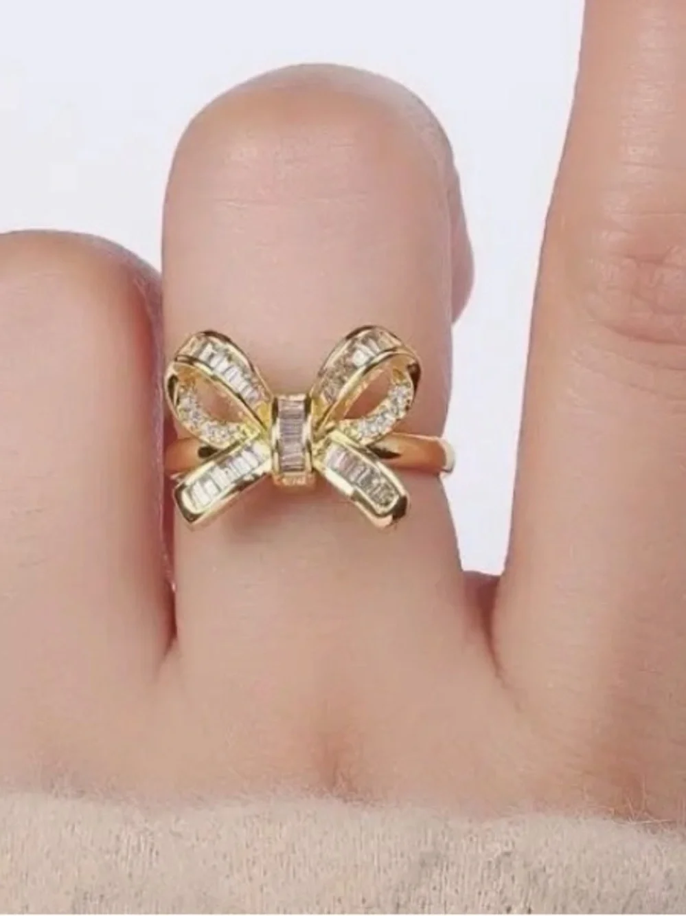 14K Gold Filled Baguette Micro Pave Bow Ring (3305)